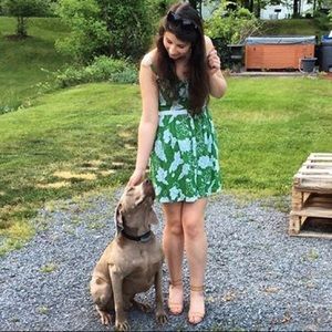 Green floral button down dress